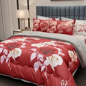 Luxury Premium Comforter Combo Set (Red White Rose)